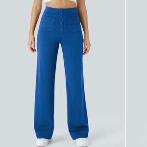 HALARA Royal Blue High Waisted Button Multiple Pockets Straight Leg Casual Pants